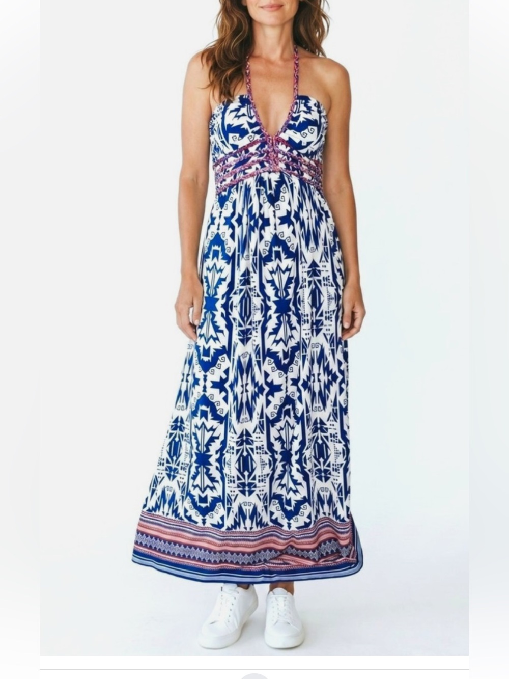 Saint Tropez West Dress Womens Small Blue Halter Maxi.